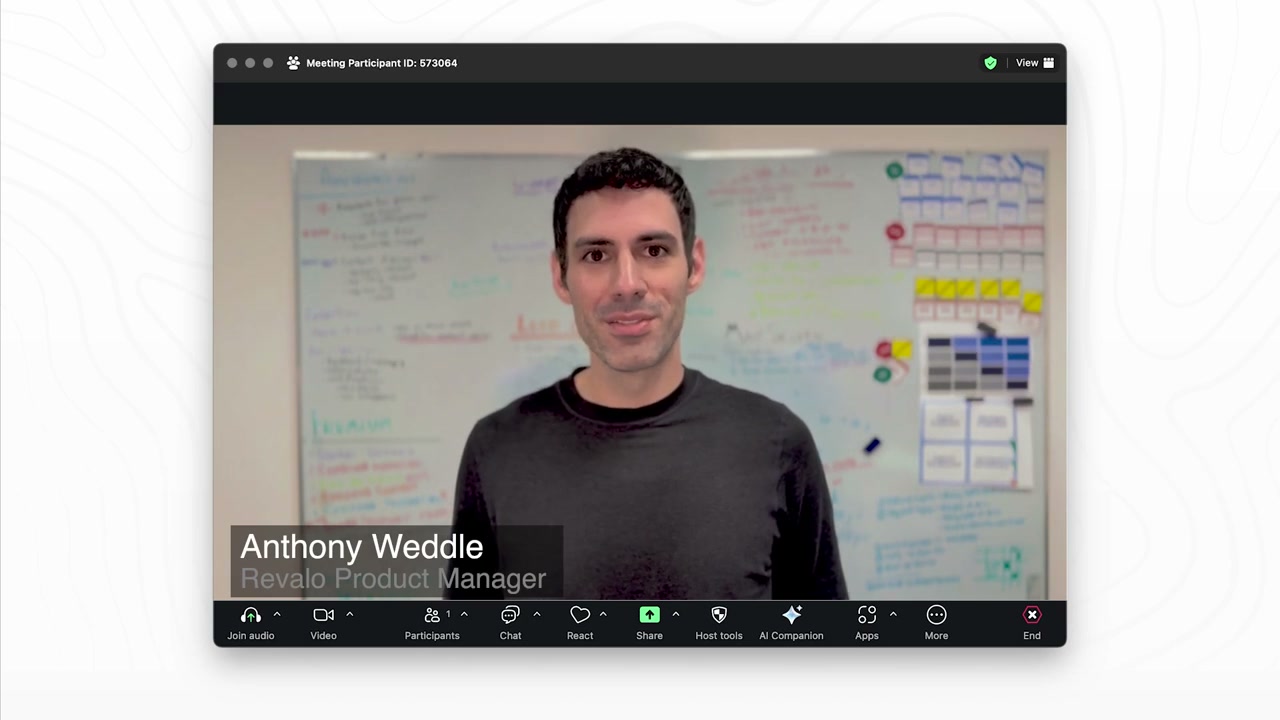 Anthony Weddle on camera, ready to play the Revalo founder message